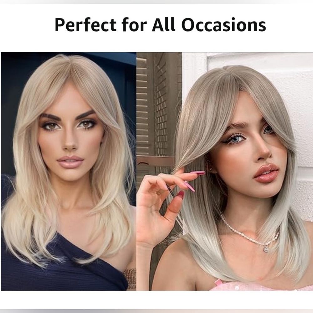 🆕 NIB NWT 16" Blonde-ash brown straight synthetic wig w/face-framing layers - Picture 9 of 11